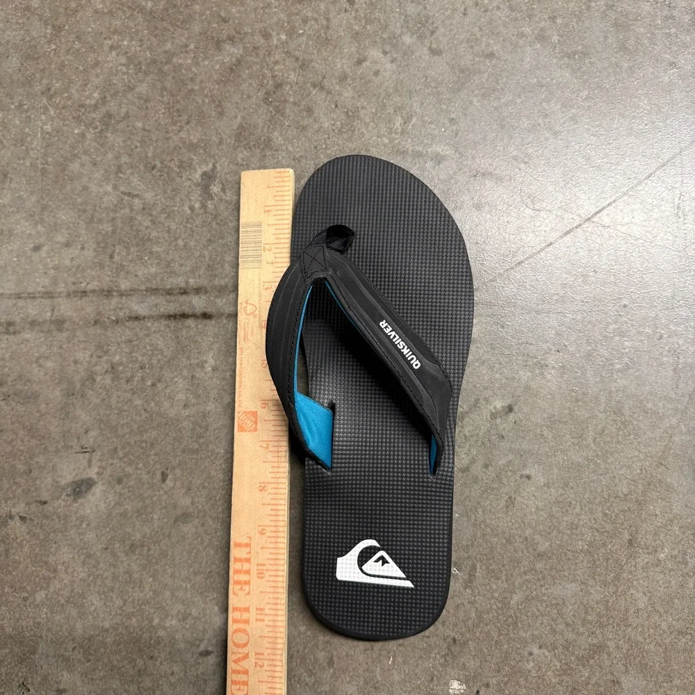 Quiksilver Mens Flip Flop Sandals Black Blue Logo Thong Beach Slides 11.5 Inch